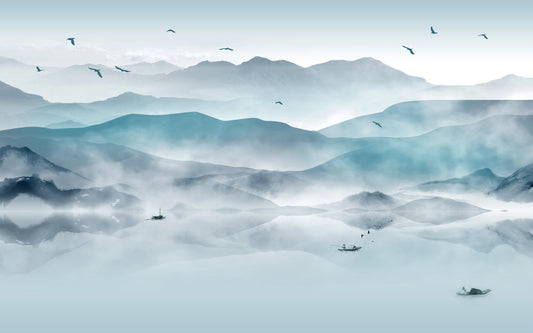 Mountains in the fog Wall Murals