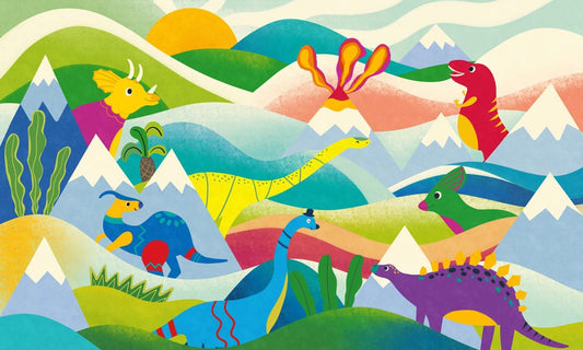 Colorful Mountains & Dinosaurs Wall Murals