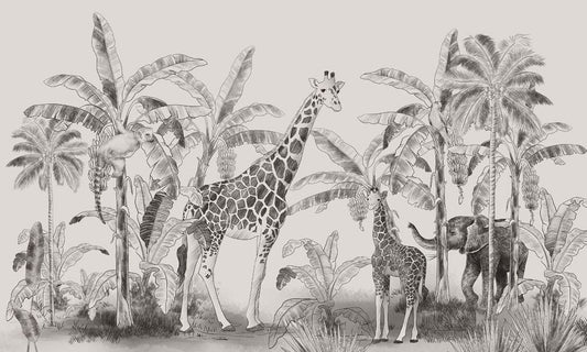 Animals in Tropic Sketch Wall Murals