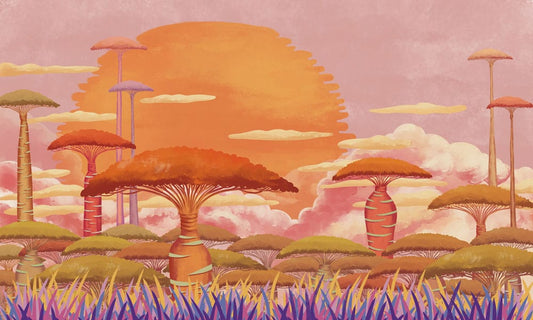 Baobab & Purple Grass Wall Murals