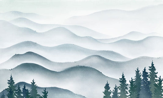 Ink Mountain Waves Wall Murals
