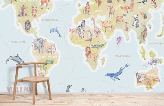 Animal Map Wall Murals