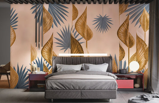 Beige Metal Leaves Wall Murals