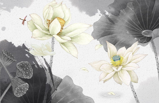 Black & White Lotus Wall Murals