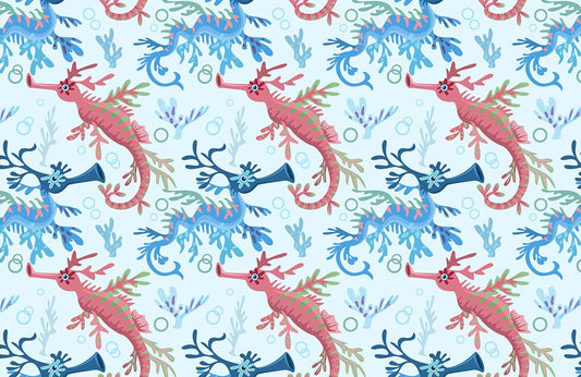 Blue & Pink Seahorses Wall Murals