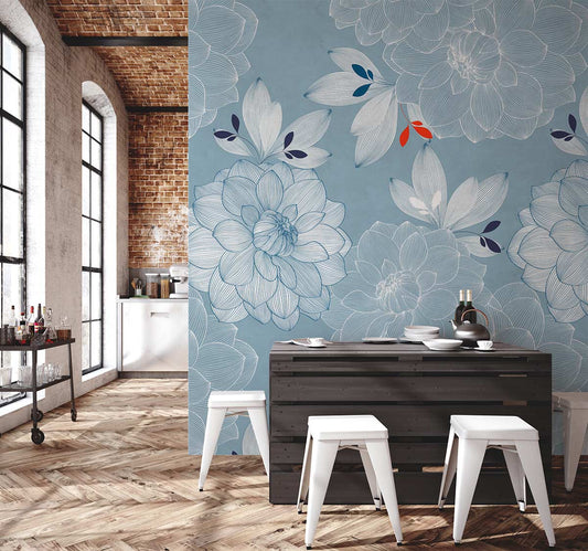 Blue Paeonia Wall Murals