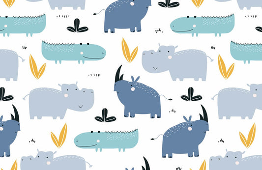 Blue Hippo & Crocodile Wall Murals