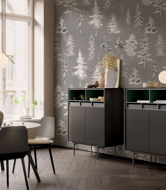 Grey Watercolor Forest Wall Murals