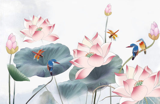 Lotus & Dragonfly Wall Murals