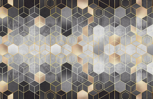 Gold Hexagons Wall Murals
