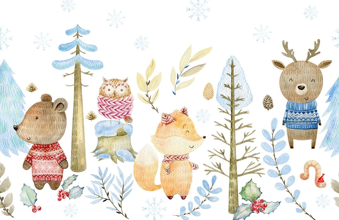 Joyful Winter Animals Wallpaper Mural
