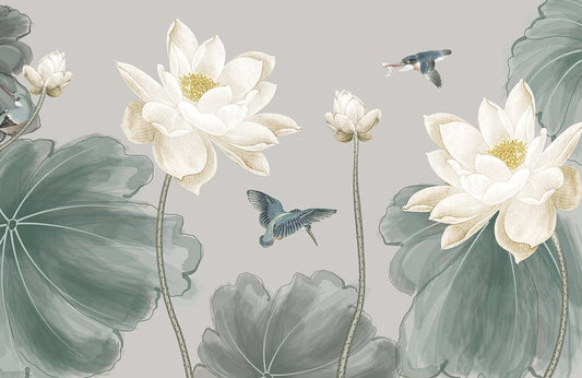 Birds & Lotus Wall Murals
