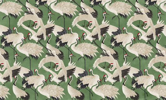 Cranes on Green Wall Murals