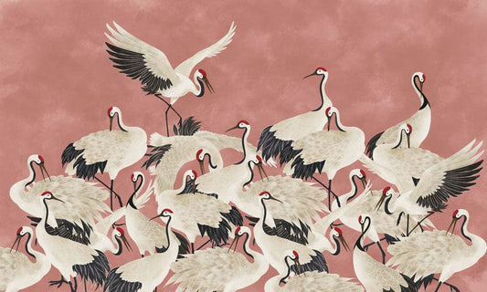 Cranes on Pink Wall Murals
