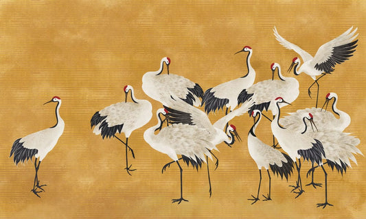 Cranes on Yellow Wall Murals