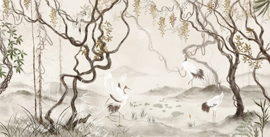 Fairy Cranes in Forest Wall Murals