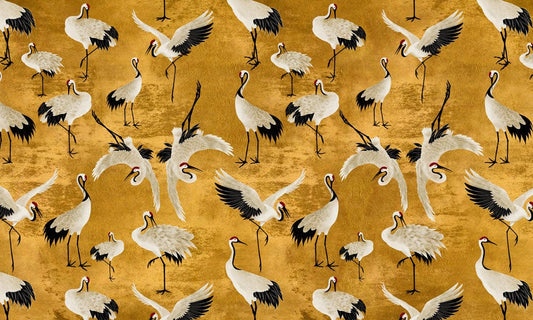 Golden Elegant Cranes Wall Murals