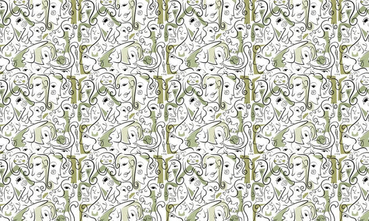 Green Side Faces Wall Murals
