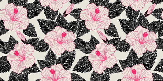 Pink & Black Line Flowers Wall Murals