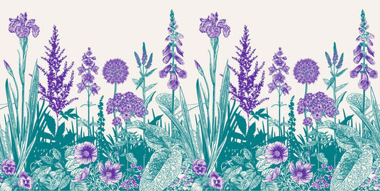 Purple & Turquoise Flowers Wall Murals