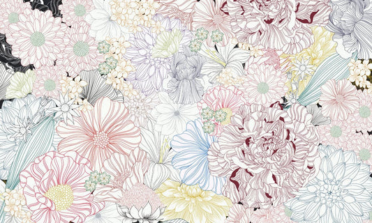 Colorful Linedrawn Flowers Wall Murals