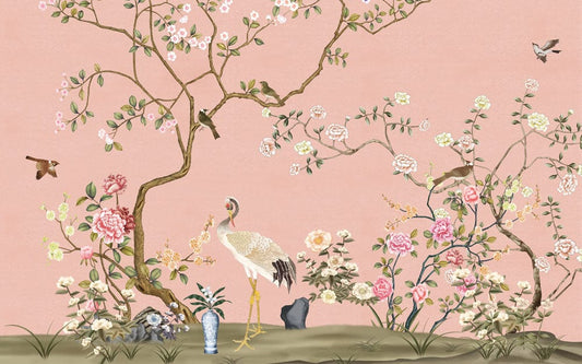 Flowers & Crane Wall Murals