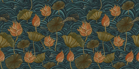 Lotus In Wave Wall Murals