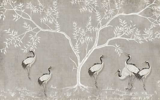 Cranes under Tree Wall Murals