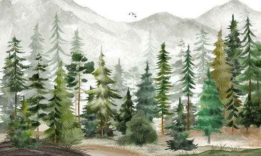 Watercolor Pine Forest Wall Murals