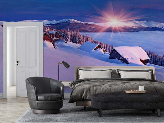 Snowy Mountain Town Wall Murals