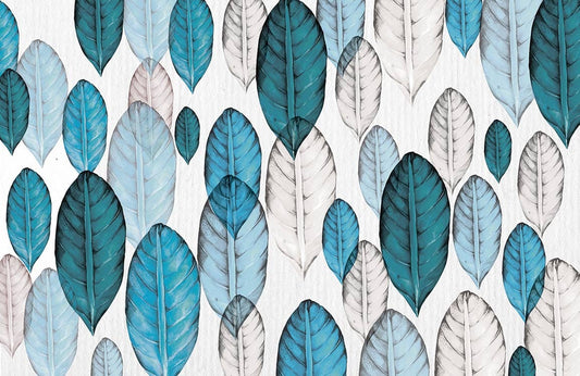 Blue Watercolour Leaves Wall Murals
