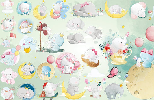 Cute Elephants Wall Murals