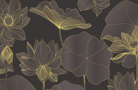 Dark Golden Lotus Wall Murals