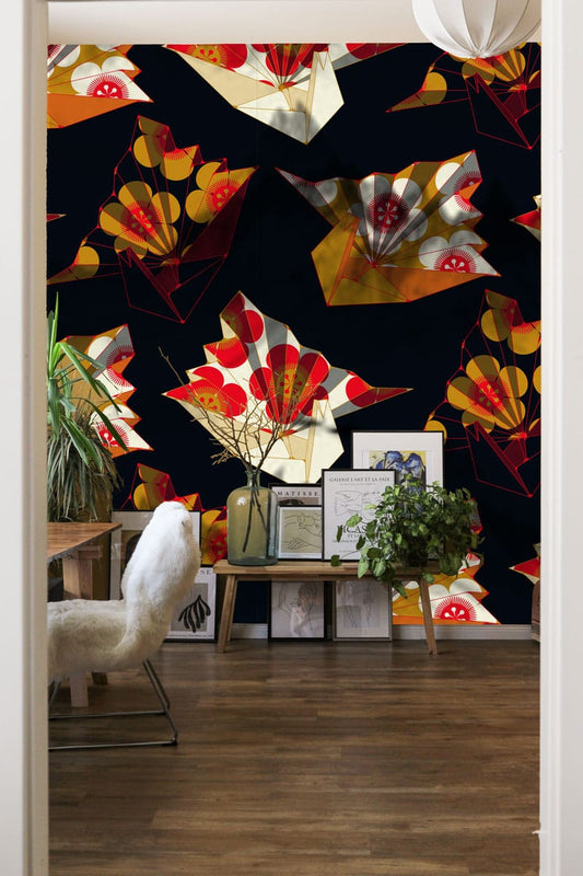 Dark Paper Cranes Wall Murals