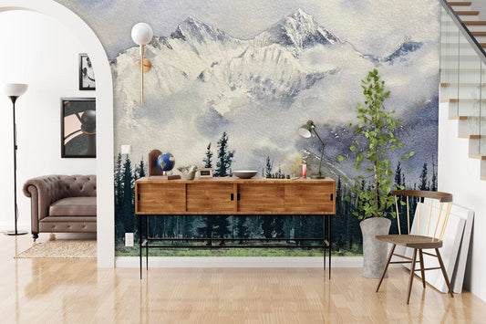 Forest front Snow Mountain Wall Murals