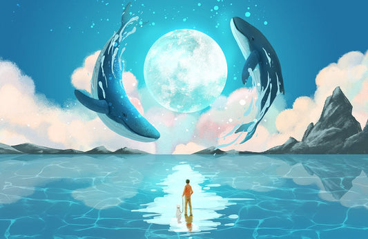 Moon & Whales Wall Murals