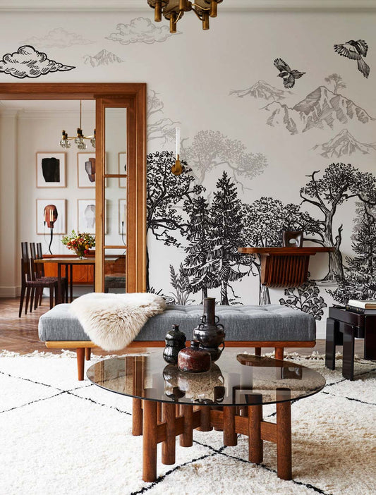 Mountains & Trees Sketch Wall Murals