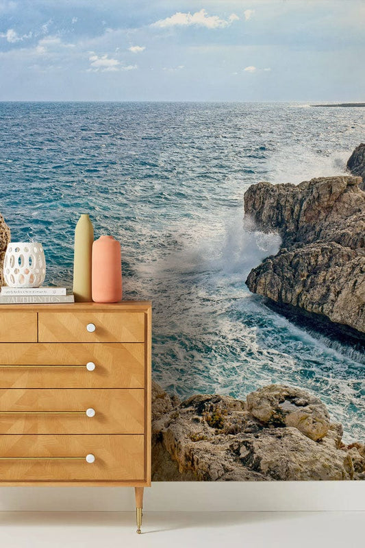 Ocean Wave on Rock Wall Murals