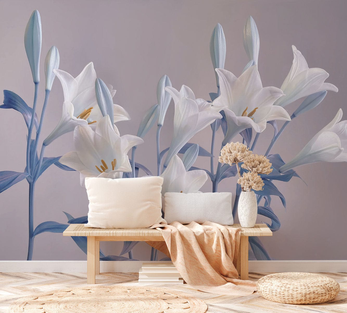 Ombre Blue Lilies Wall Murals