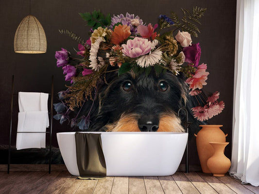 Schnauzer with Flowers Wall Murals
