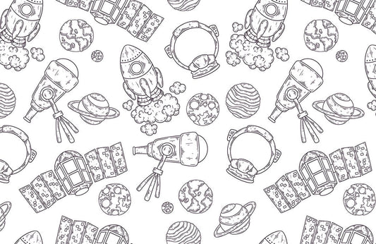 Uncolored Space Sketches Wall Murals