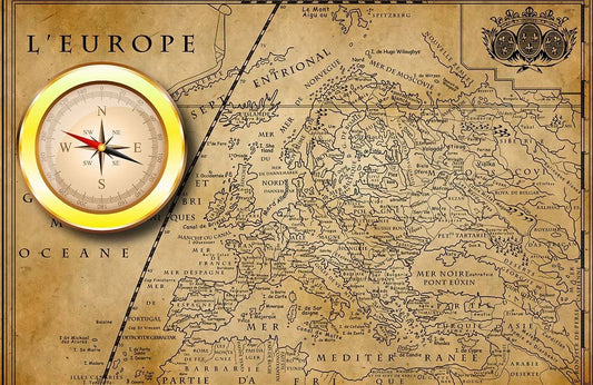 Vintage Map and Compass Wall Murals
