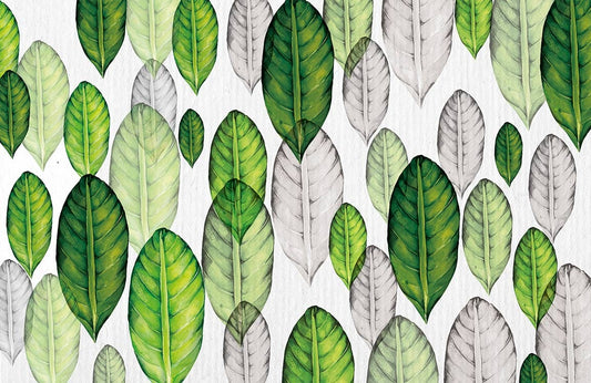 Green Watercolour Leaves Wall Murals