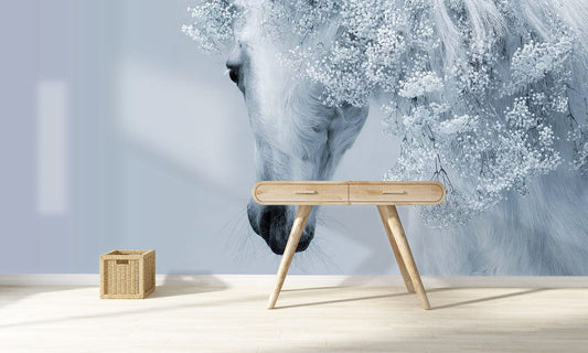 White Horse with Flower Wall Murals
